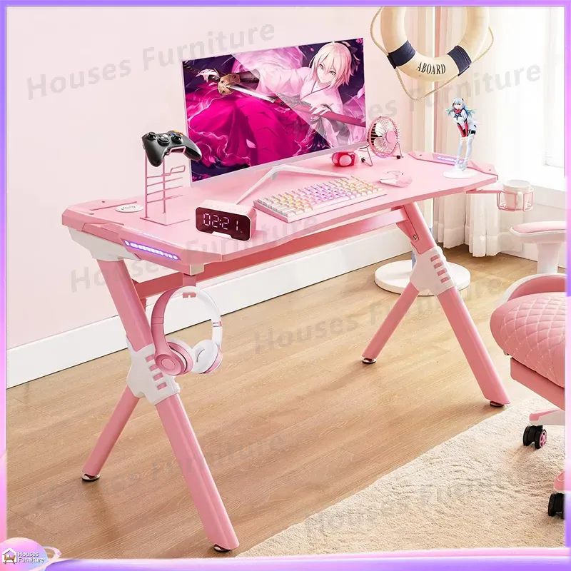 Desk Setup L Shaped - Meja Komputer LED Hitam Meja Gaming